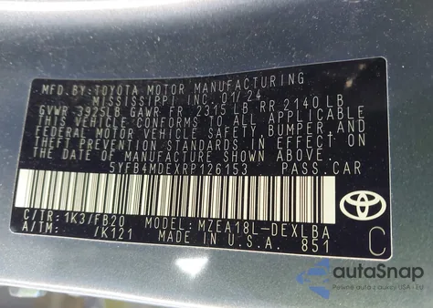 2024 Toyota Corolla Le from USA, damaged, VIN 5YFB4MDEXRP126153